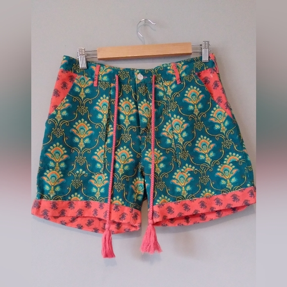 Sundance Kalini Paisley Floral Cotton Linen Blend Shorts w/Tassel - Picture 2 of 6